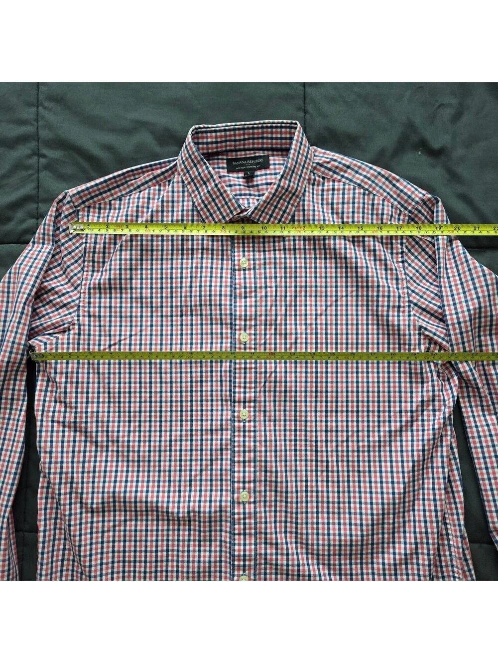 Banana Republic Men's L Non-Iron Standard Fit Red Blue Check Dress Shirt